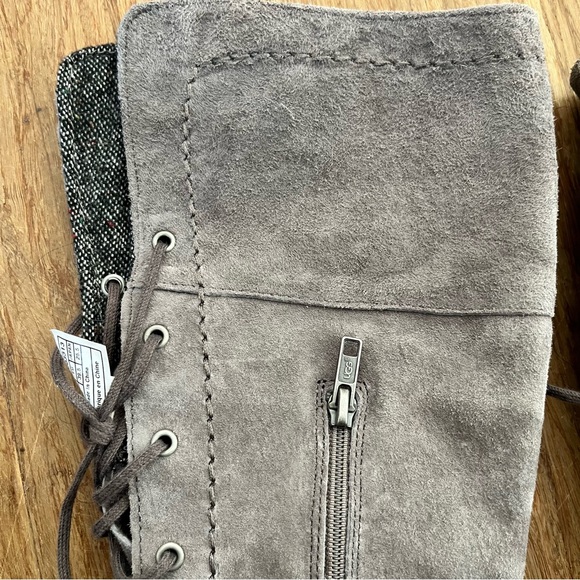 UGG Somaya Suede Grey/Beige Front Lace Side Zip Moccasin Boots, Sz 8.5 - Picture 9 of 16